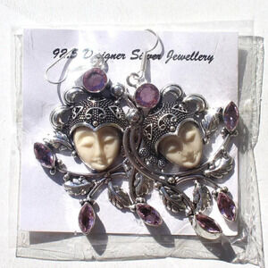 New Sterling Silver 9.25 Bollywood Girl India Pink Gaudy Pierced Earrings